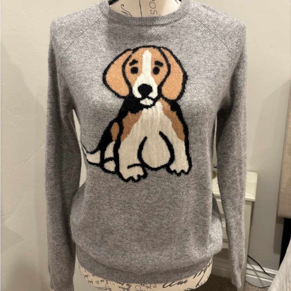 Philosophy Cashmere Light Gray Sweater with Script Beagle Detail